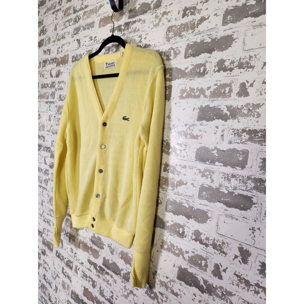 Vintage Izod Lacoste Cardigan Sweater Medium Yellow Preppy 90's Academia - Picture 4 of 14